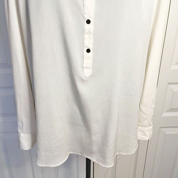 Adrianna Papell XL Cream Split V Neck Button Long Sleeve Unlined Career Blouse - Picture 11 of 15